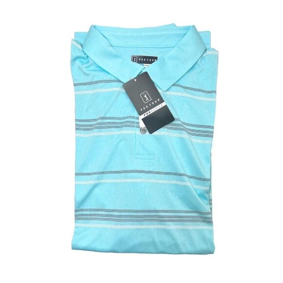 PGA Tour Golf Mens Blue Striped Short Sleeve Collared Polo Shirt Sz XXL New - Picture 3 of 10